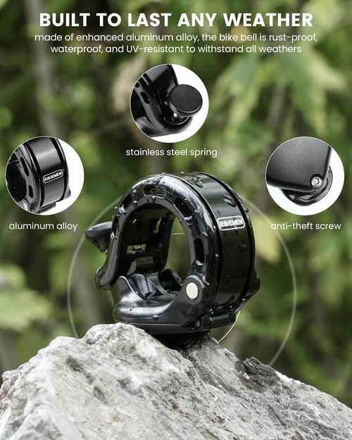 RAVEMEN Q2 Bike Bell Compatible with AirTag, Loud Hidden Bicycle Bell for Adults and Kids, Fit 0.87''/22.2, 1''/25.4, 1.25''/31.8mm Handlebars