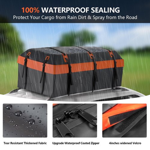 Carforu Car Rooftop Cargo Carrier Bag, 30 Cubic Feet Car Roof Cargo Carrier Bag Waterproof for All Vehicle with/Without Rack, Include Anti-Slip Mat, 2 Reinforced Straps, 6 Door Hooks and Luggage Lock