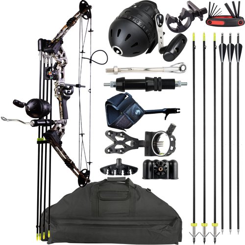 CENWTY Compound Bow Fishing Combo Kit 20-70 LBS Hunting Bow with Bowfishing Arrow and Reel for Archery, Complete Right-Handed Camo Kit