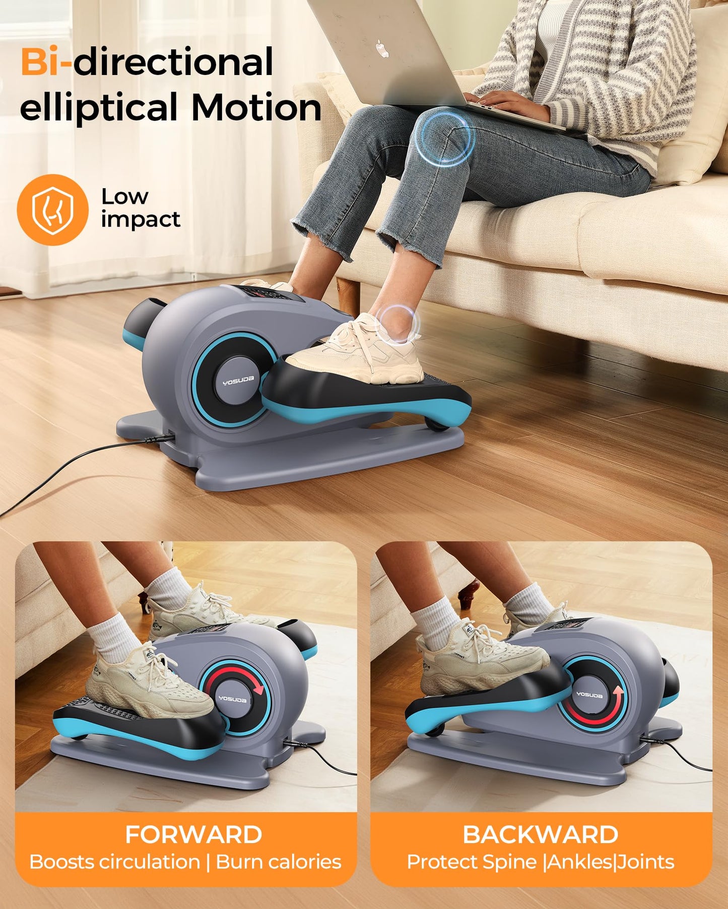 YOSUDA Under Desk Elliptical Electric, Elliptical Machine for Seniors,Fully Assembled Seated Pedal Exerciser with Remote Control with Free Footstraps & 10 Adjustable Speeds