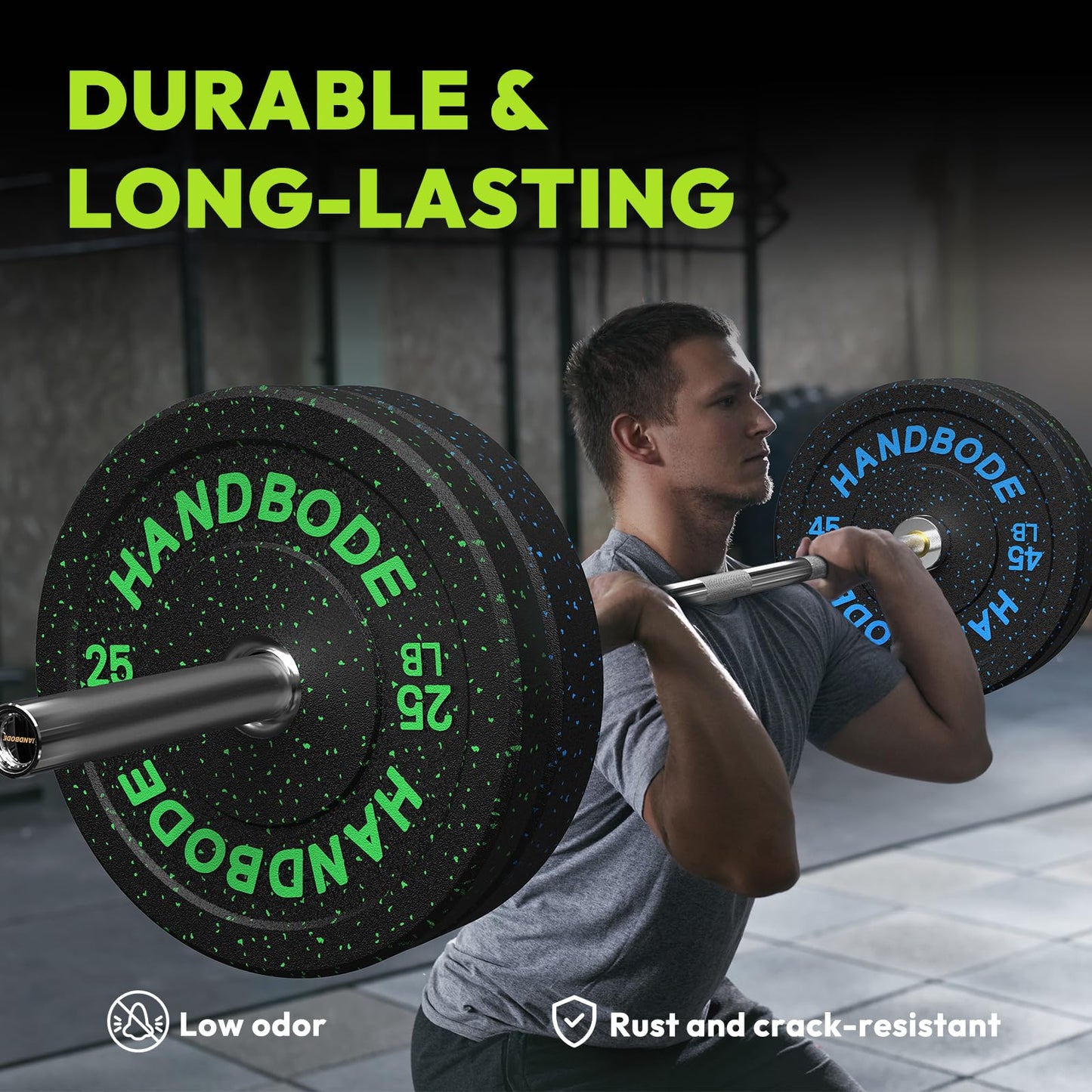 HANDBODE Bumper Plates High-Bounce Olympic Weight Plates, Colored crumb rubber plate for Weight Lifting and Strength Training 160 LB Set A