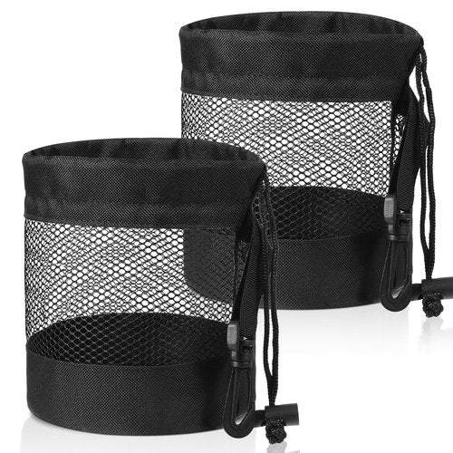 Piriuuo 2 Pcs Golf Ball Storage Bag, Mesh Golf Ball Bags Nylon Golfs Balls Pouch Breathable Drawstring Golfs Shag Bag Organizer for Billiards, Tennis, Kids Toys Storage (Black)