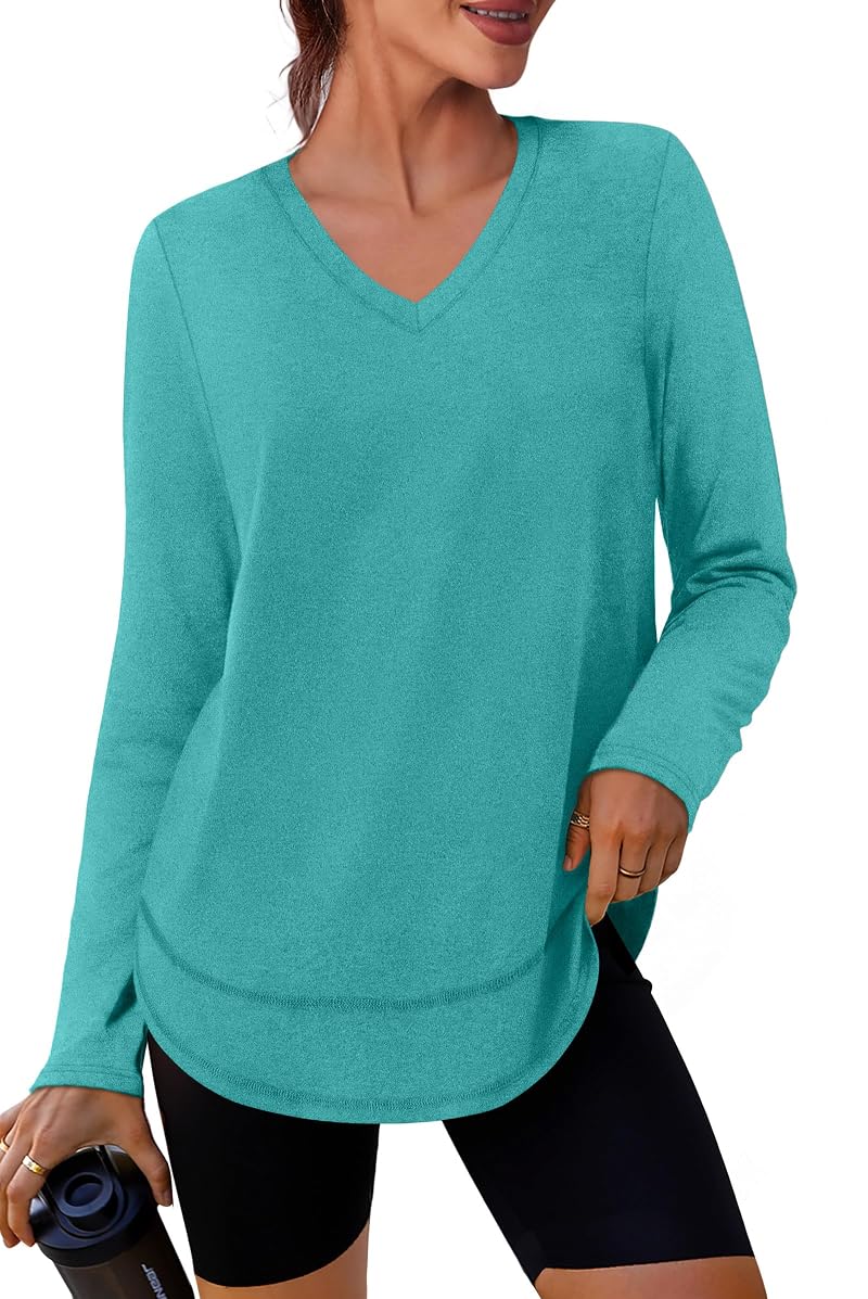 XIEERDUO Women’s Long Sleeve Sun Protection Running Top - Aqua, X-Large