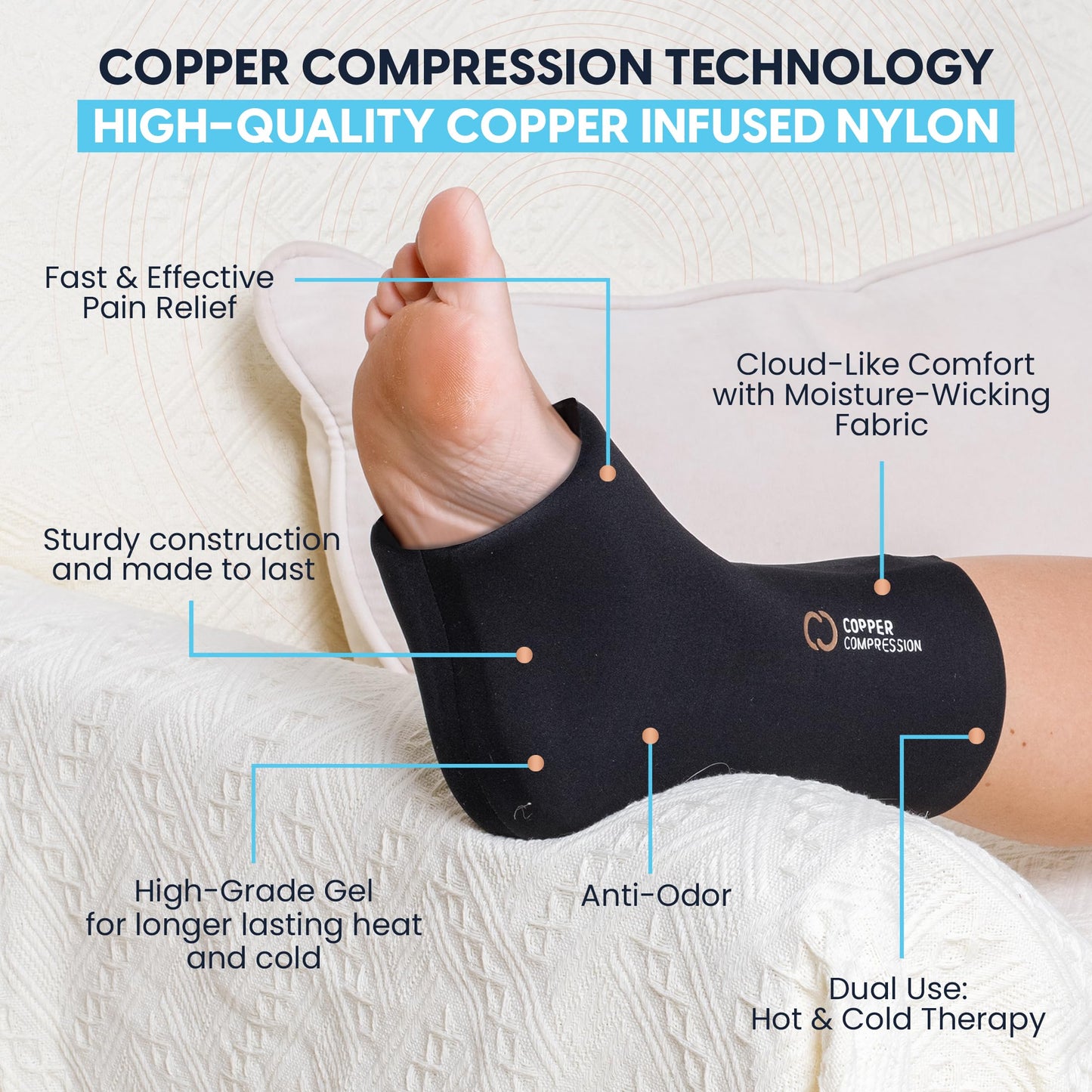Copper Compression CopperFreeze Cryo Compression Sleeve for Knee, Tennis Elbow, Ankle Joints, Leg & Arm Muscles - Reusable Gel Ice Pack & Heat Wrap - Cold & Hot Pain Relief, Sprain, Injury - L/XL