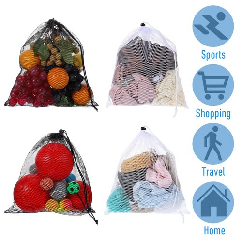 8 Pcs Black Mesh Bags Drawstring Mesh Sports Equipment Bags with Lock Multipurpose Storage Bag for Baseball Gym Beach Laundry Softball Tennis Golf Ball Toy Camping White 11.81 Inch 13.78 Inch