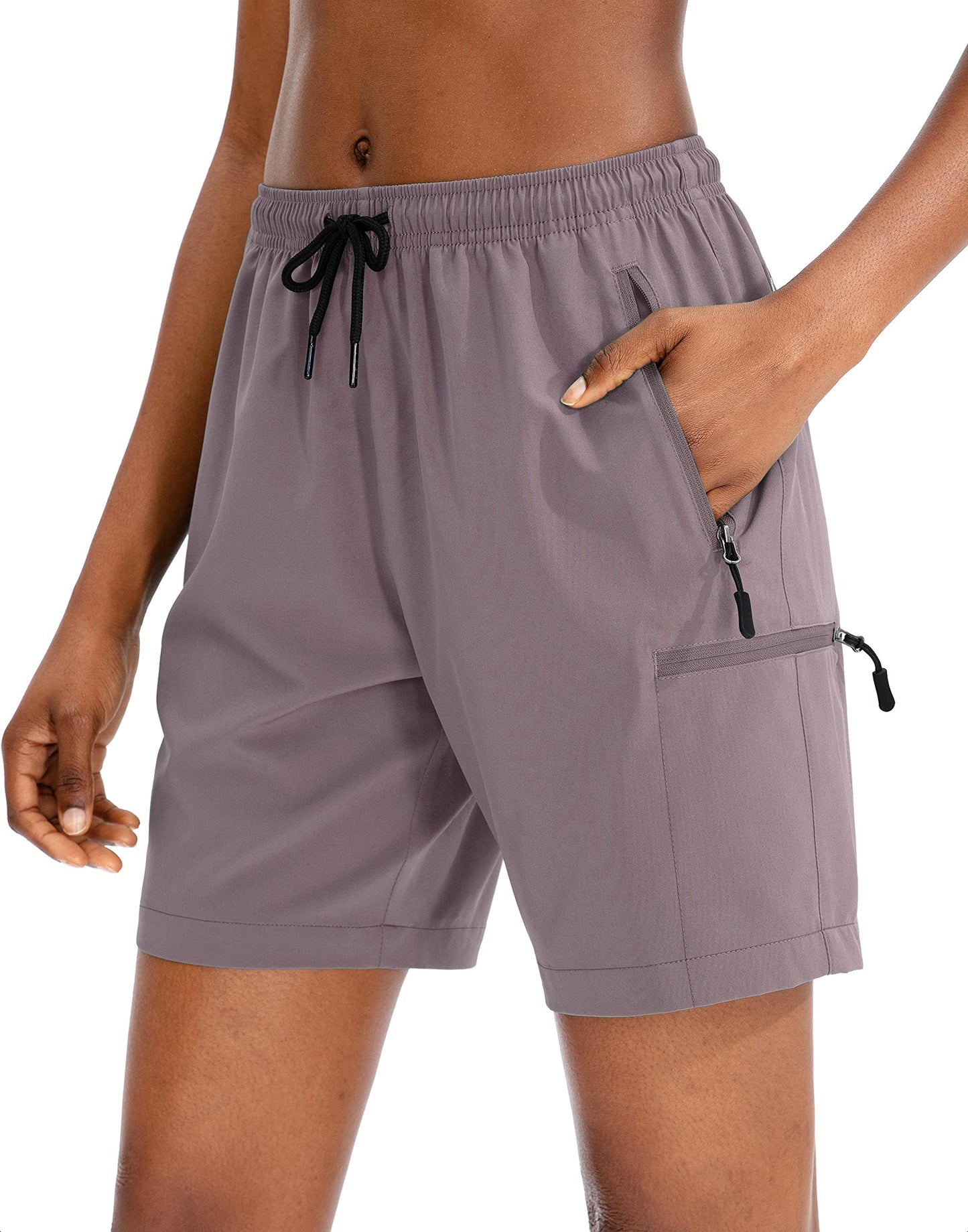 SANTINY Women's 5''/ 7''/9'' Hiking Cargo Shorts Quick Dry Lightweight Summer Shorts for Women Athletic Golf Zipper Pockets(Dusty Purple_L)