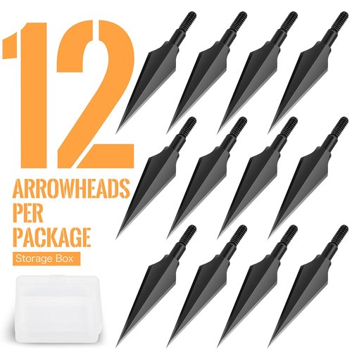 SUNYA Broadheads 150 Grain Steel Archery Arrow Tips for Compound, Recurve Bow & Crossbow, Traditional Screw-in Arrow Heads for Arrows, Pack of 12 in a Storage Case