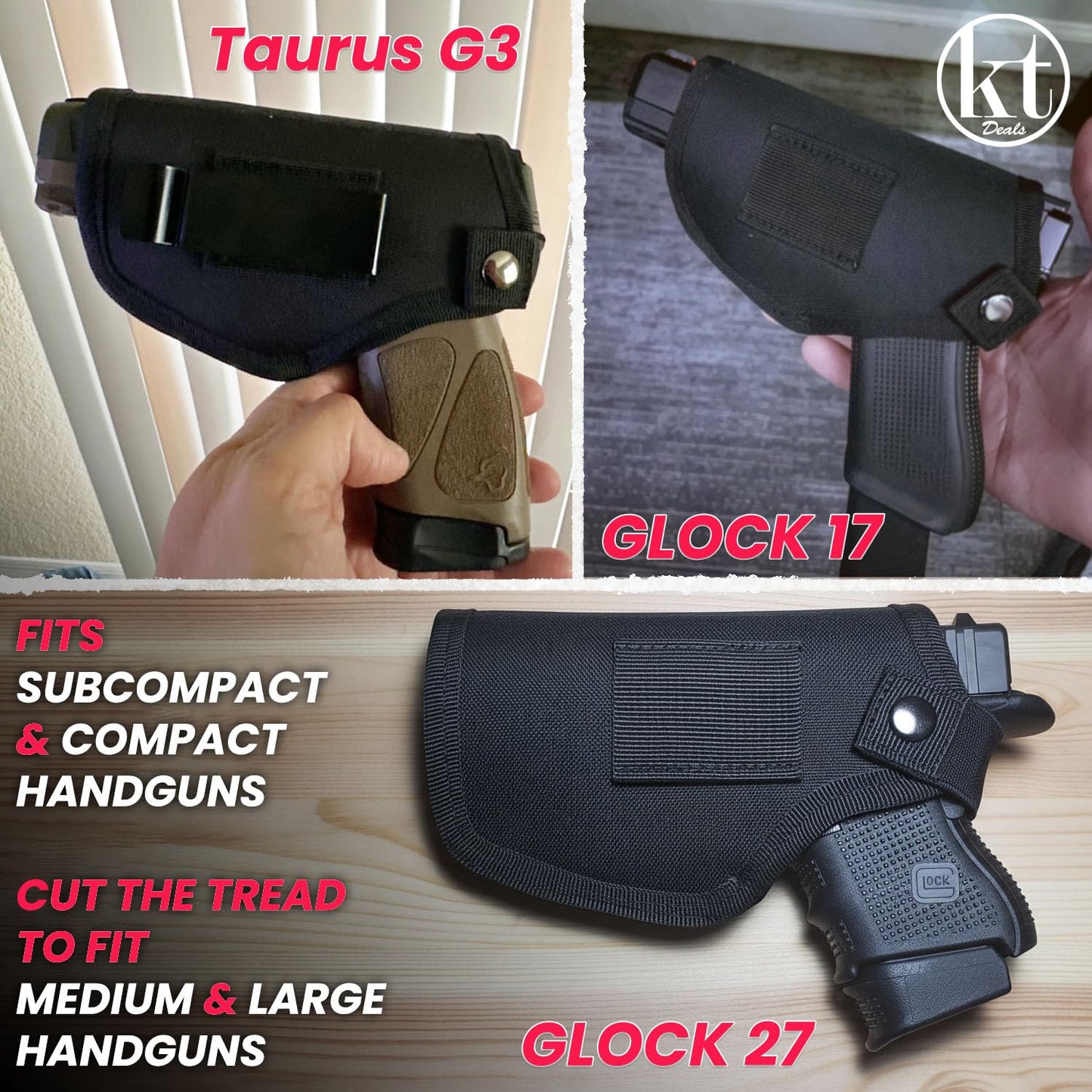 Universal Gun Holster for Men & Women, IWB/OWB Waist Belt Pistol Holster Fits for Taurus Glock Sig M&P Ruger 380 9mm Airsoft Gun Holsters for Concealed Carry Pistol Holder Right/Left Hand