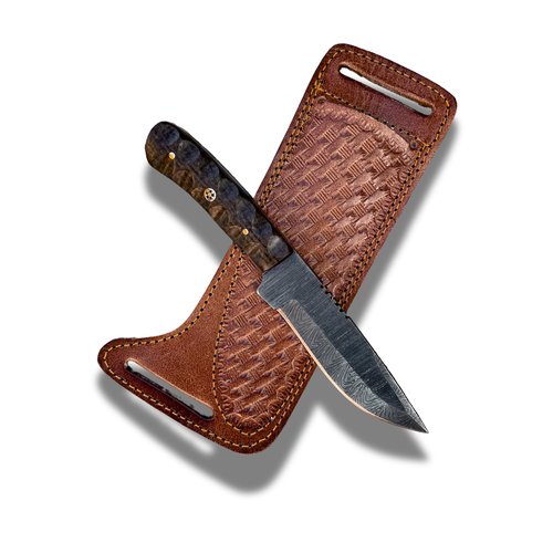 sami blades Handmade Damascus Hunting Knife, 8” Skinner Knife with 4” Fixed Blade & Micarta Handle, Full Tang Design with Leather Sheath for Hunting, Skinning and Outdoor Use