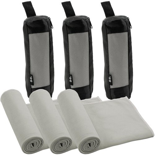 S&T INC. Microfiber Gym Towels, 3 Pack, Cooling Towel for Yoga, Camping, Home and Gym Bag, 3 Storage Bags Included, 12 Inch x 40 Inch