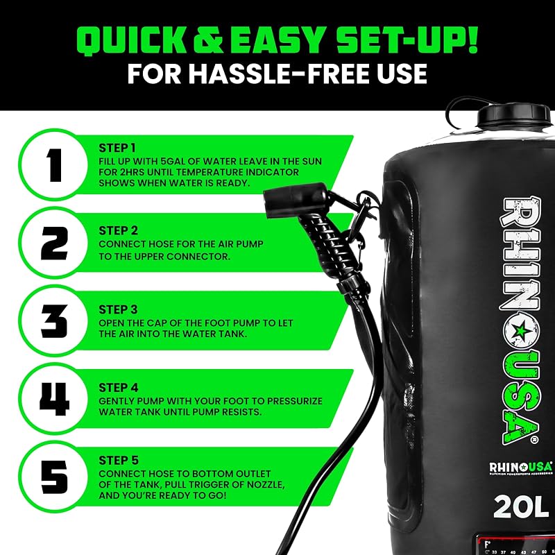 Rhino USA Portable Solar Camp Shower 5 Gal/20L - Black
