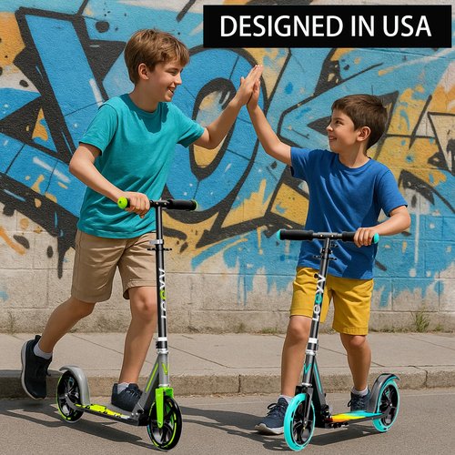 Scooter for Kids 6–12 & Adults, Foldable Kids Scooter with Big Wheels, Adjustable Height, Aluminium Frame, Holds Up to 240 LBS