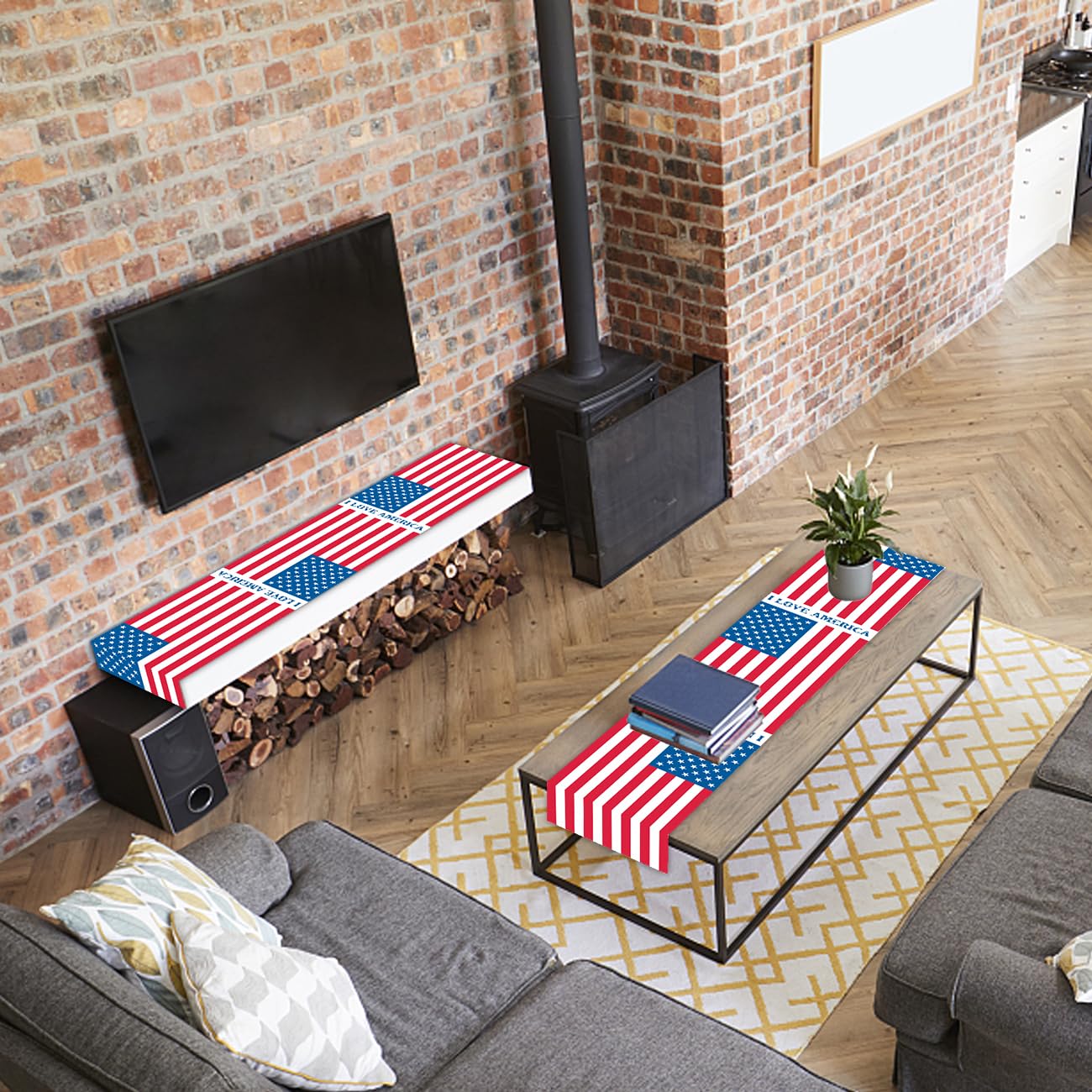 Independence Day Party Table Runner July 4th American Independence Day Party Supplies Decoration Patriot Day Birthday Baby Shower Home Kitchen Room Tabletop Coffee Table