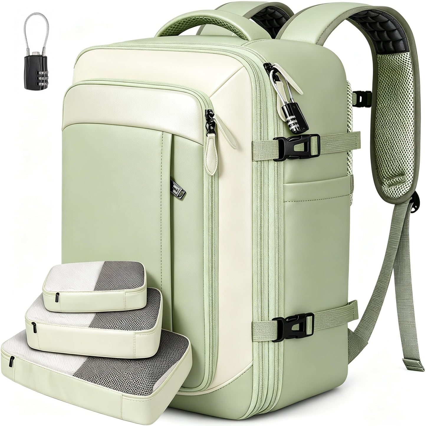 Vancropak Carry on Backpack for Women, Large Expandable Travel Backpack Fits 17.3" Laptop, Airplane Approved Suitcase Bag with Shoe Compartment, Lightweight Anti Theft Weekender Bag for Travel, Green