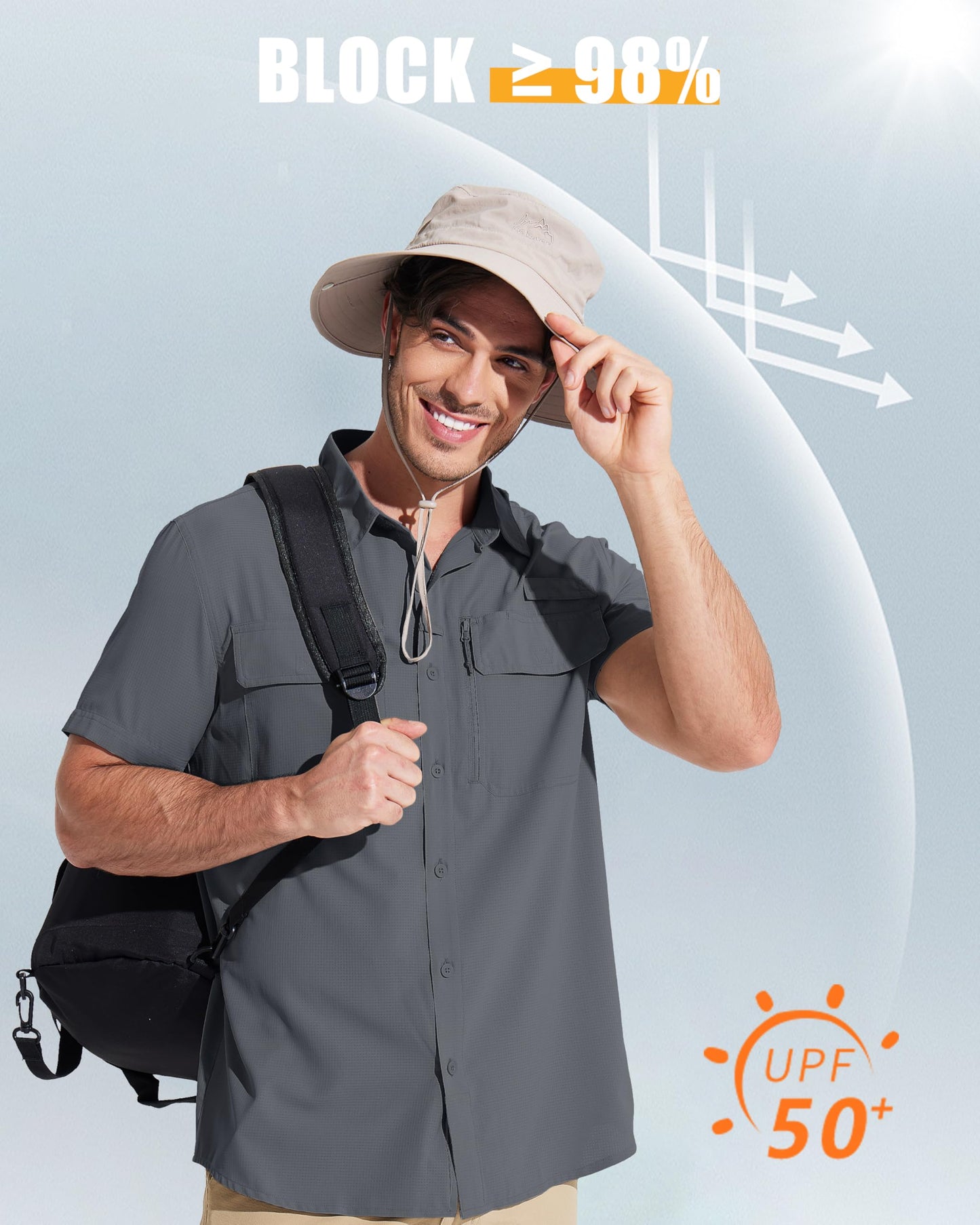 MAGCOMSEN Sun Shirts for Men Short Sleeve SPF Performance Fishing Shirts Dry Fit Light Weight Button Up Work Shirts Dark Grey L