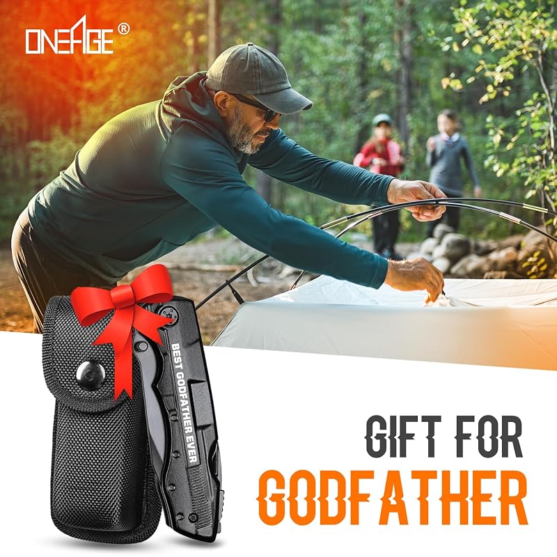Godfather Multitool Knife 20-in-1 with Engraved Best Godfather Ever - Black