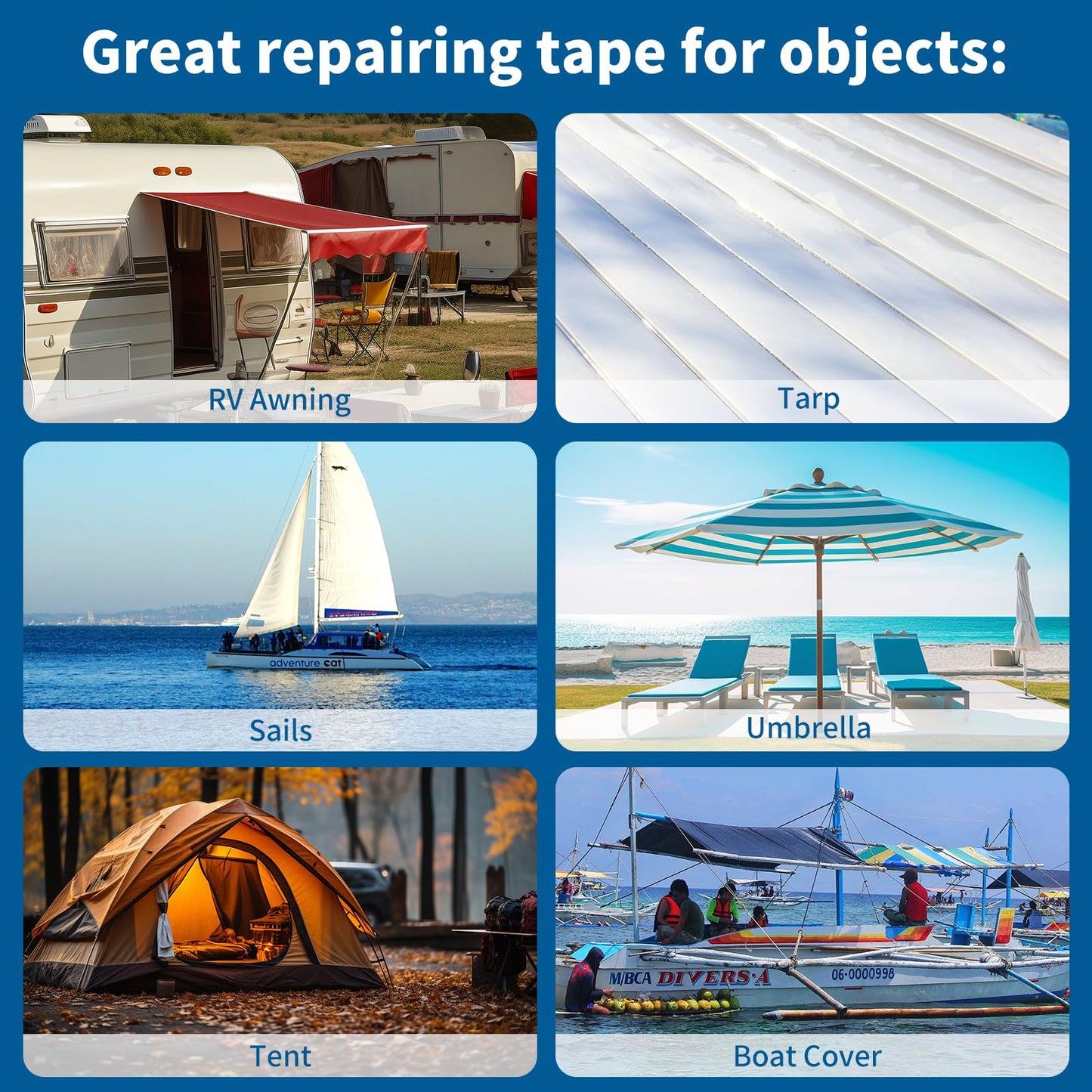 Quality Life RV Awning Repair Tape，Clear Tent Repair Tape Waterproof, for Tarp,Canvas，Boat Covers, Sail, Heavy Duty High Adhesive - 3.15in x 65.6ft