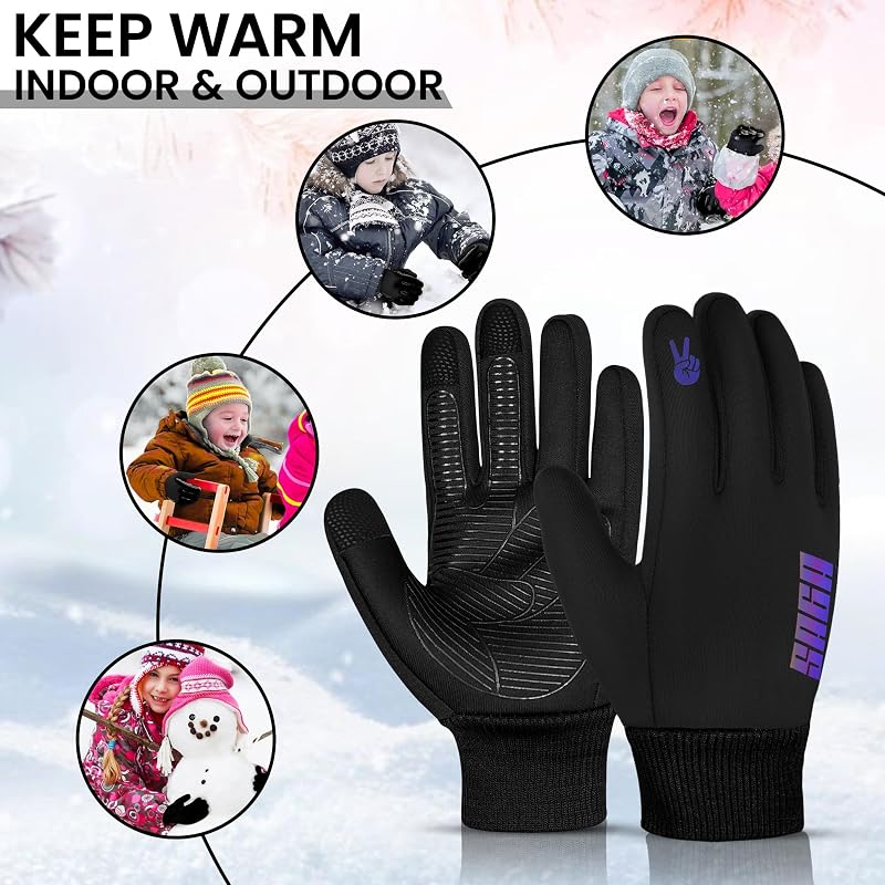 SAGA SPORTS Kids Winter Gloves Rainbow Medium 6-8 - Water-Resistant Snow & Bike Gloves