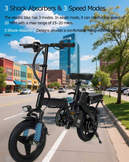 Setohet 14"/20" Foldable Electric Bike, Small Ebike for Adults,Peak 500W Brushless Motor Max Speed 20MPH & Pas Range 18-23 Miles, Mini E-Bike for Commuter/Travel/School NJ (Upgraded-3 Shock Absorbers)