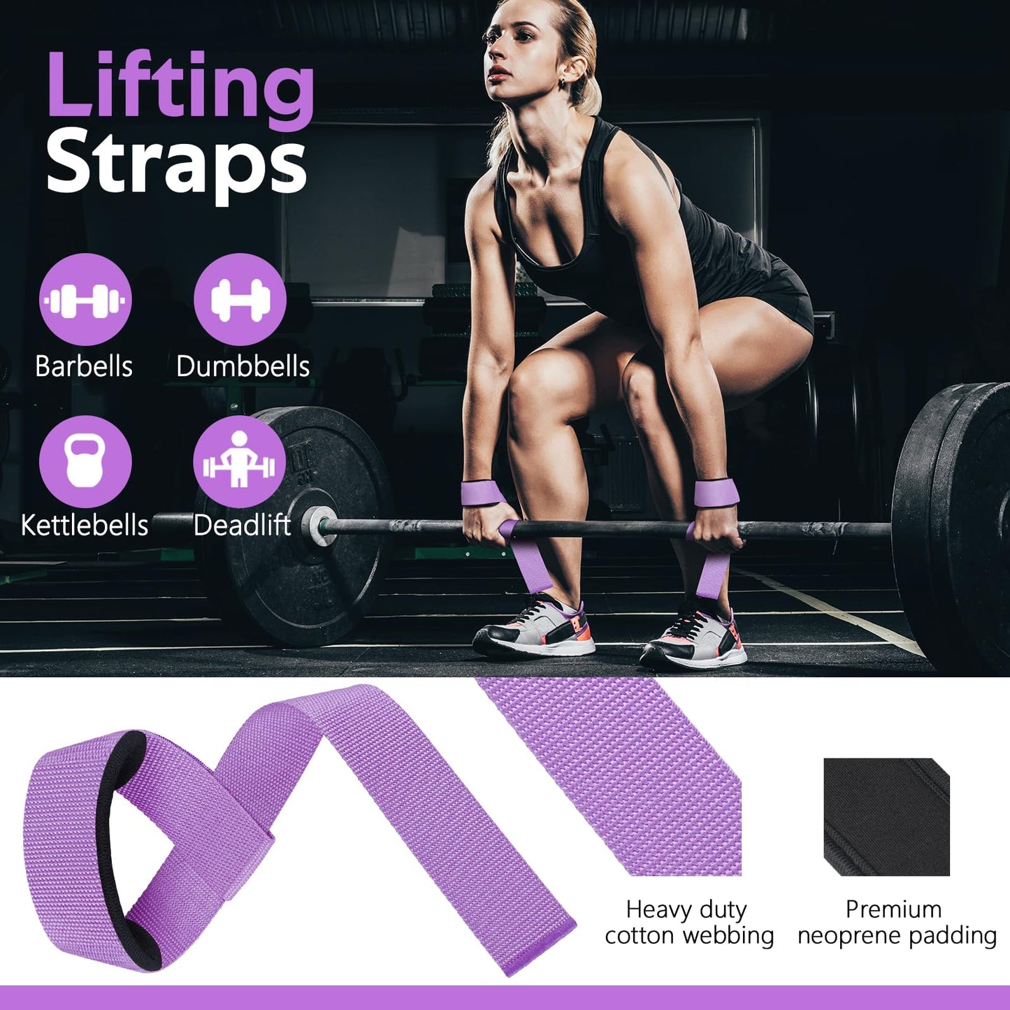 WALITO 8Pcs Barbell Pad Set for Hip Thrust - Squat Pad,Gym Accessories for Women with Bar Bad,Bench Press, with Gym Ankle Straps,Resistance Bands for Working Out,Lifting Strap,Carry Bag (Purple)