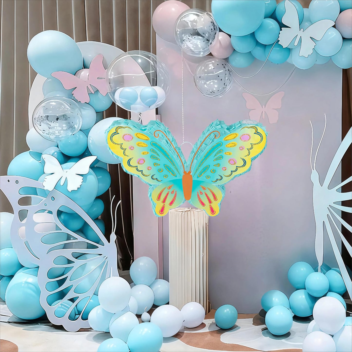 PCFING 21.6 Inch Butterfly Piñata with 30 Inch Piñata Stick Blindfold Confetti for Boy Girl Birthday Party Game Decorations, Anniversary Celebration, Fiesta