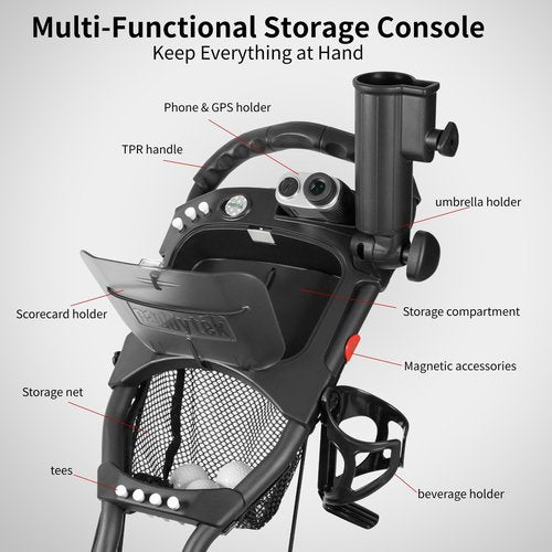 Caddytek CaddyLite One Swivel V8 Golf Push Cart – 3 Wheel Lightweight Folding Trolley with 360° Swivel Front Wheel, Cooler Basket, Umbrella and Drink Holder, Adjustable Handle