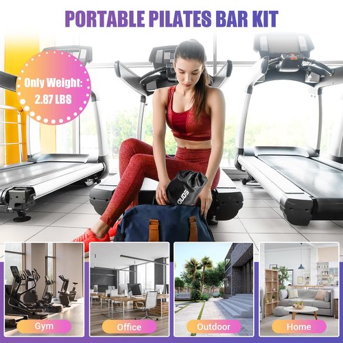 Pilates Bar Kit with Resistance Bands, 3-Section Pilates Bar with Clear Scale & Adjustable Metal Buckle, Durable Carabiner, Pilates Bar Kit for Women Full-Body Workout - Black