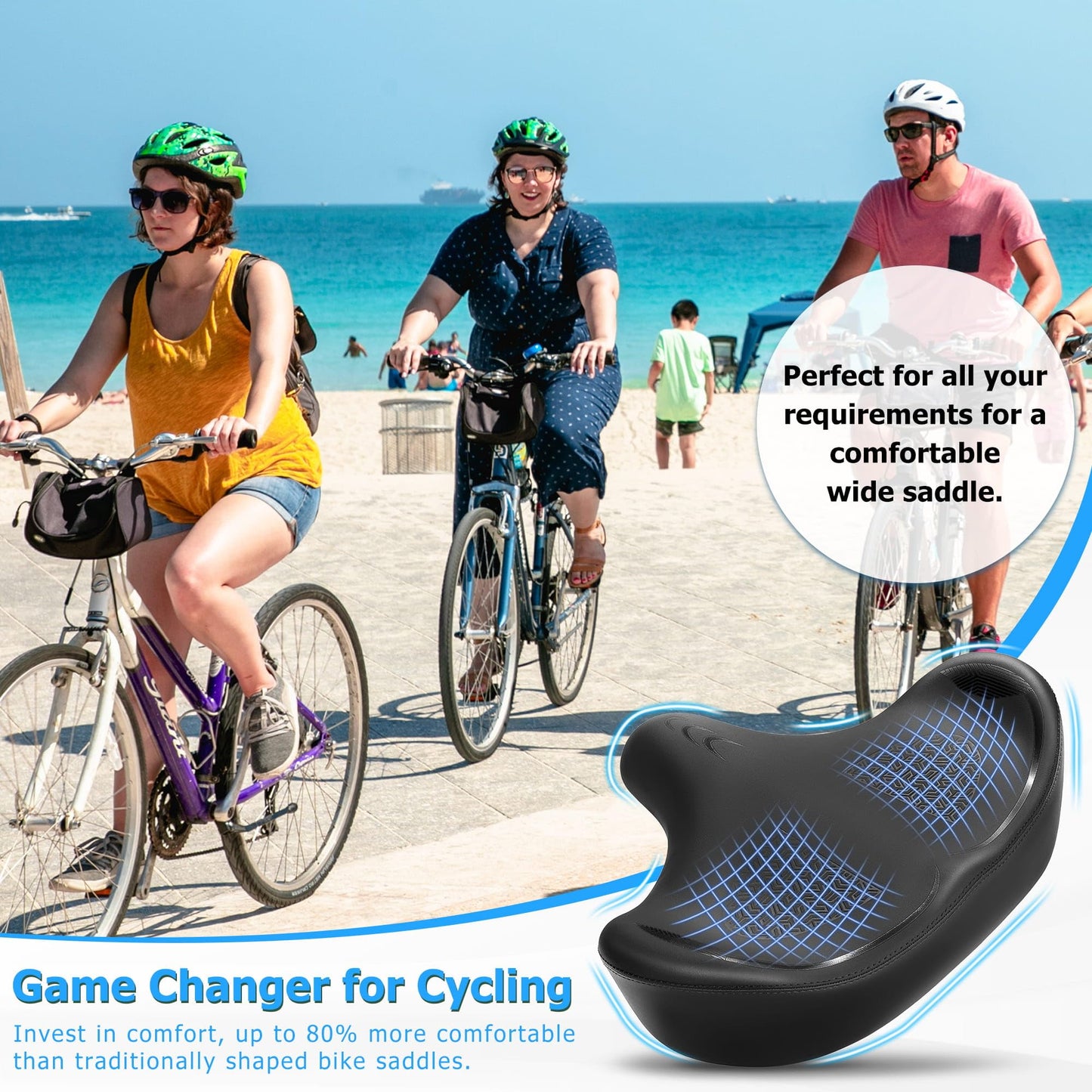CDYWD Oversized Bike Seat for Men & Women Comfort, Extra Wide Bicycle Seat Cushion, Comfortable Wing Padded, Large Replacement Saddle for Peloton, Stationary Exercise Bike, Ebike, Cruiser, City Bike