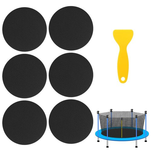 Lyreh 6pcs Trampoline Patch Repair Kit, 3.94x3.94in Self-Adhesive Rubber Trampoline Pad Replacement Parts with Scraper for Holes Tears in Mats Accessories (Round)