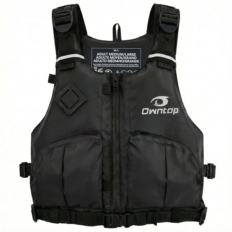 Owntop Swim Vest for Adults - Adjustable Waist, Zip & Buckle Closure, Black XS/S (75-125 lbs) for Kayaking, Fishing & Boating