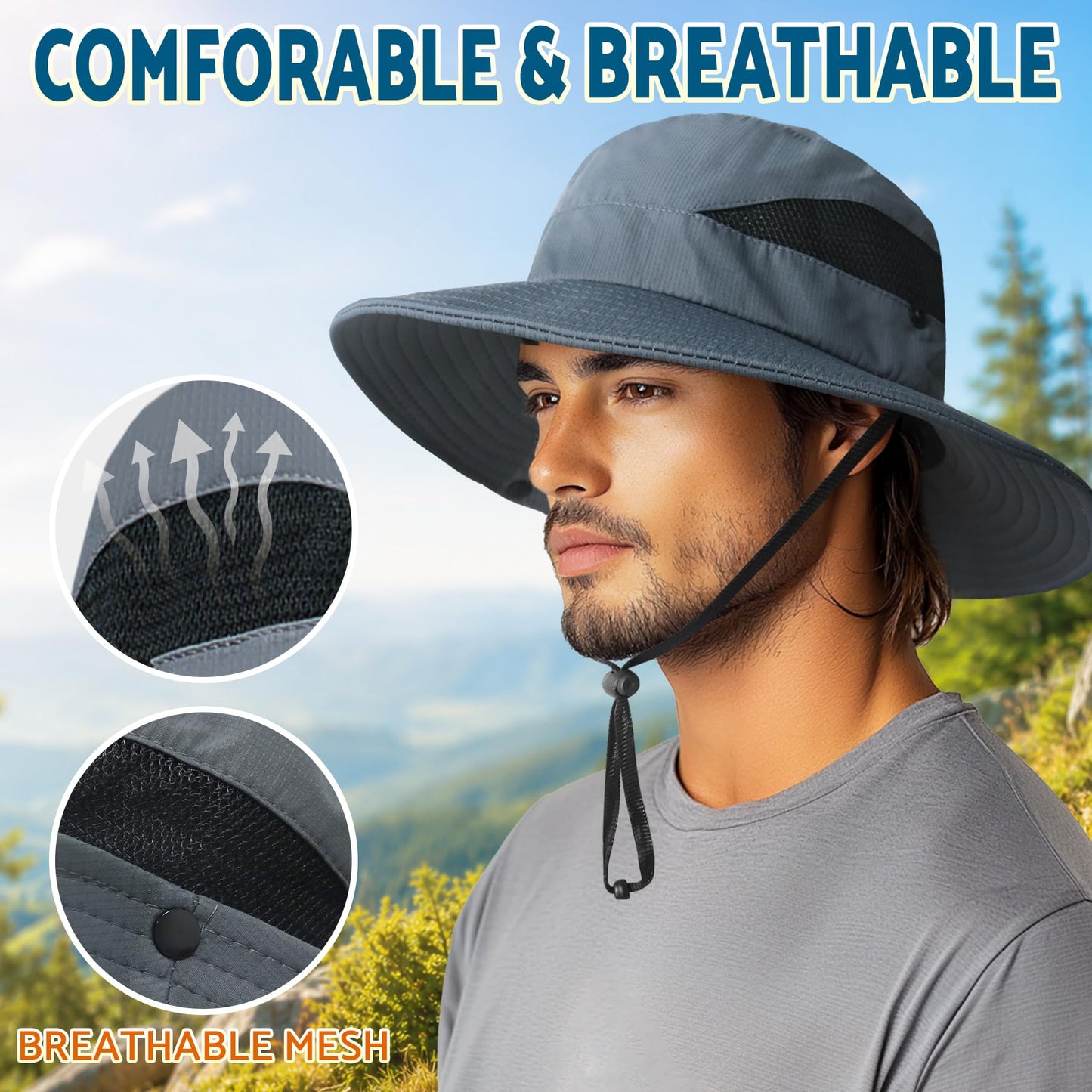 PFFY Sun Hats for Men Women Wide Brim Bucket Hat UPF 50+ Outdoor Beach Hiking Fishing Hat Brick Red