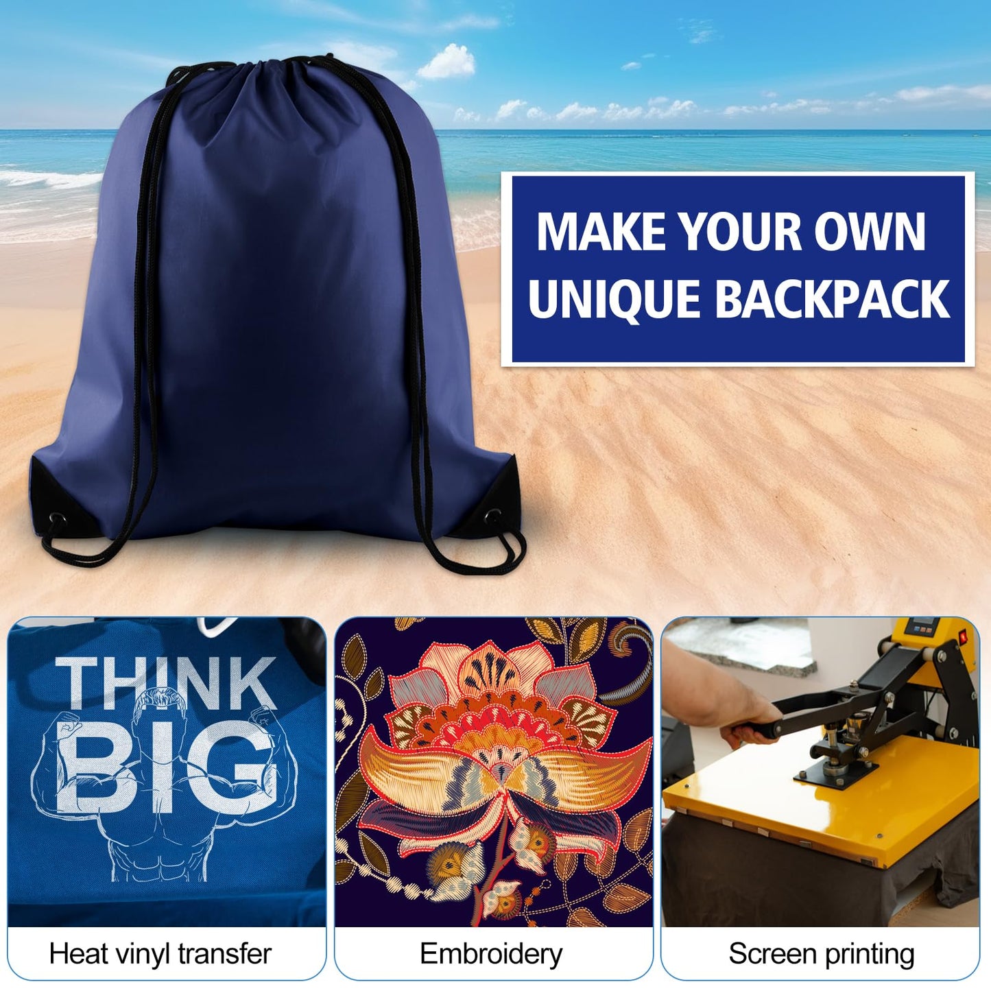 KUUQA Drawstring Backpack, 25Pcs Navy Blue, Lightweight Gym Bag for Sports, Travel, Yoga