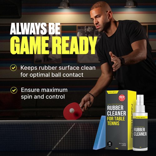 PRO SPIN Table Tennis Rubber Cleaning Kit - Ping Pong Paddle Cleaner | 200ml Rubber Cleaner & Sponge Included | Eliminate Dirt & Dust | Optimal Spin & Control | Preserve Rubber & Restore Tackiness