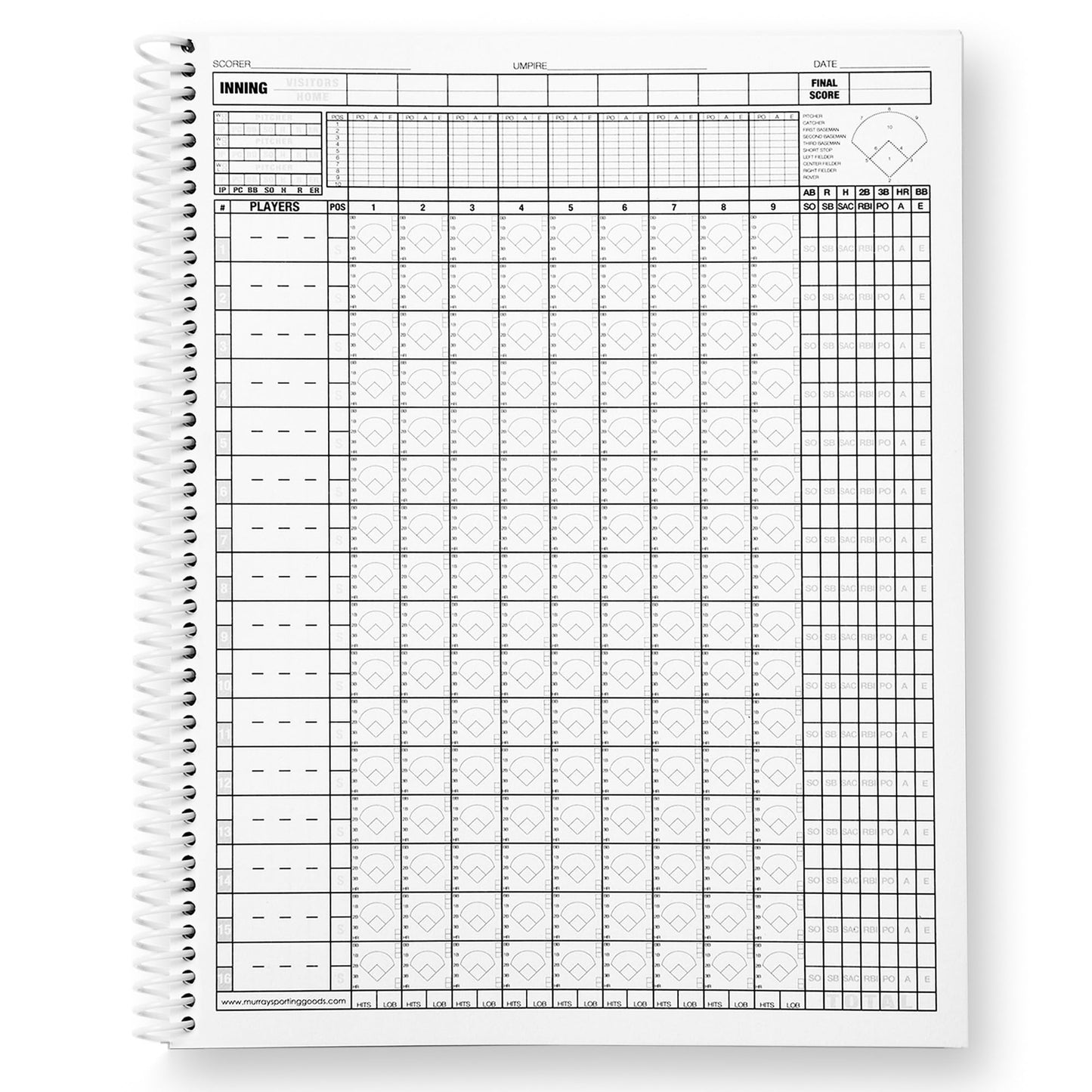 Murray Sporting Goods Baseball/Softball Scorebook - Side-By-Side Spiral Bound - 35 Games