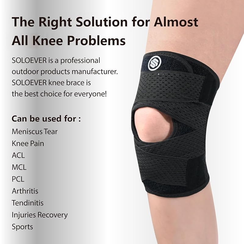 Knee Brace with Side Stabilizers - Adjustable Support for Meniscus Tear, ACL, MCL & Arthritis – Black, Large (Variation: Black+Large)