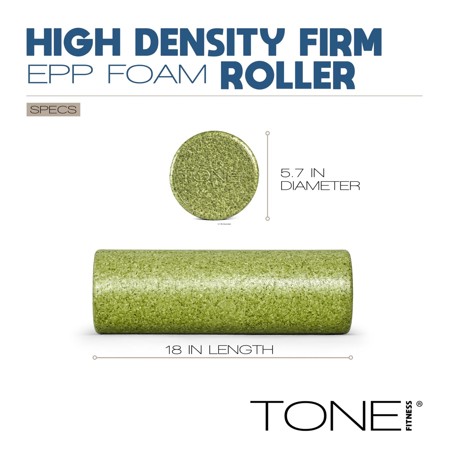 Tone Fitness High Density EPP Foam Exercise Foam Roller for Yoga, Pilates, Stretching, Massage, and Recovery 18 inch Black