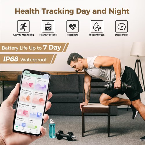 Hugrow Smart Ring for Men & Women, Wellness & Fitness Tracker with Sleep/Step/Heart Rate/Blood Oxygen/Calorie Counter, IP68 Waterproof Wearable Ring for iOS Android Silver (Silver, 8)