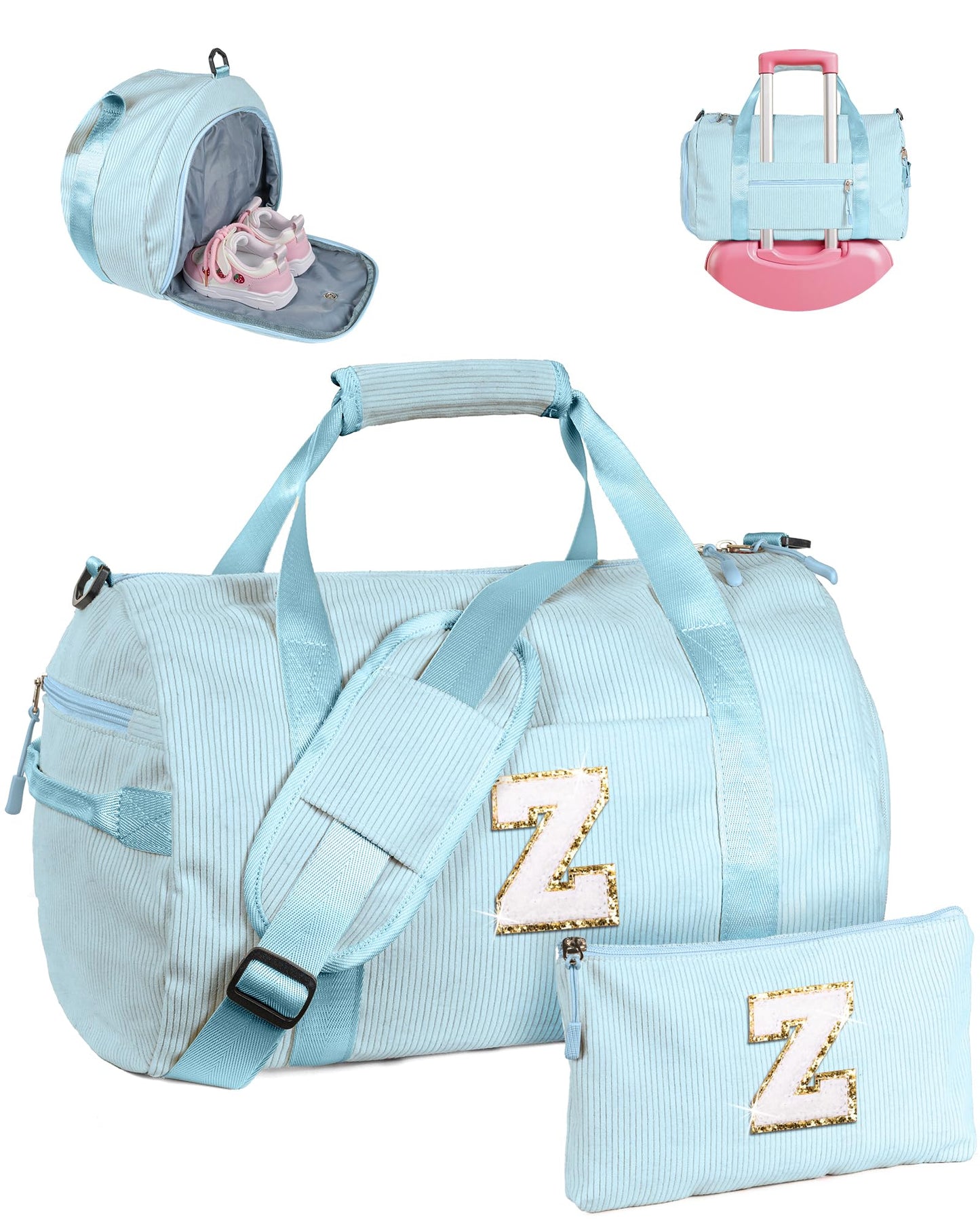 Vogewood 9 Year Old Girl Birthday Gifts, Girls Gym Bag, Kids Personalized Dance Bags with Shoe Compartment, Customized Travel Duffle with Toiletry Bag, Preppy Things for Daughter Niece (Letter Z)