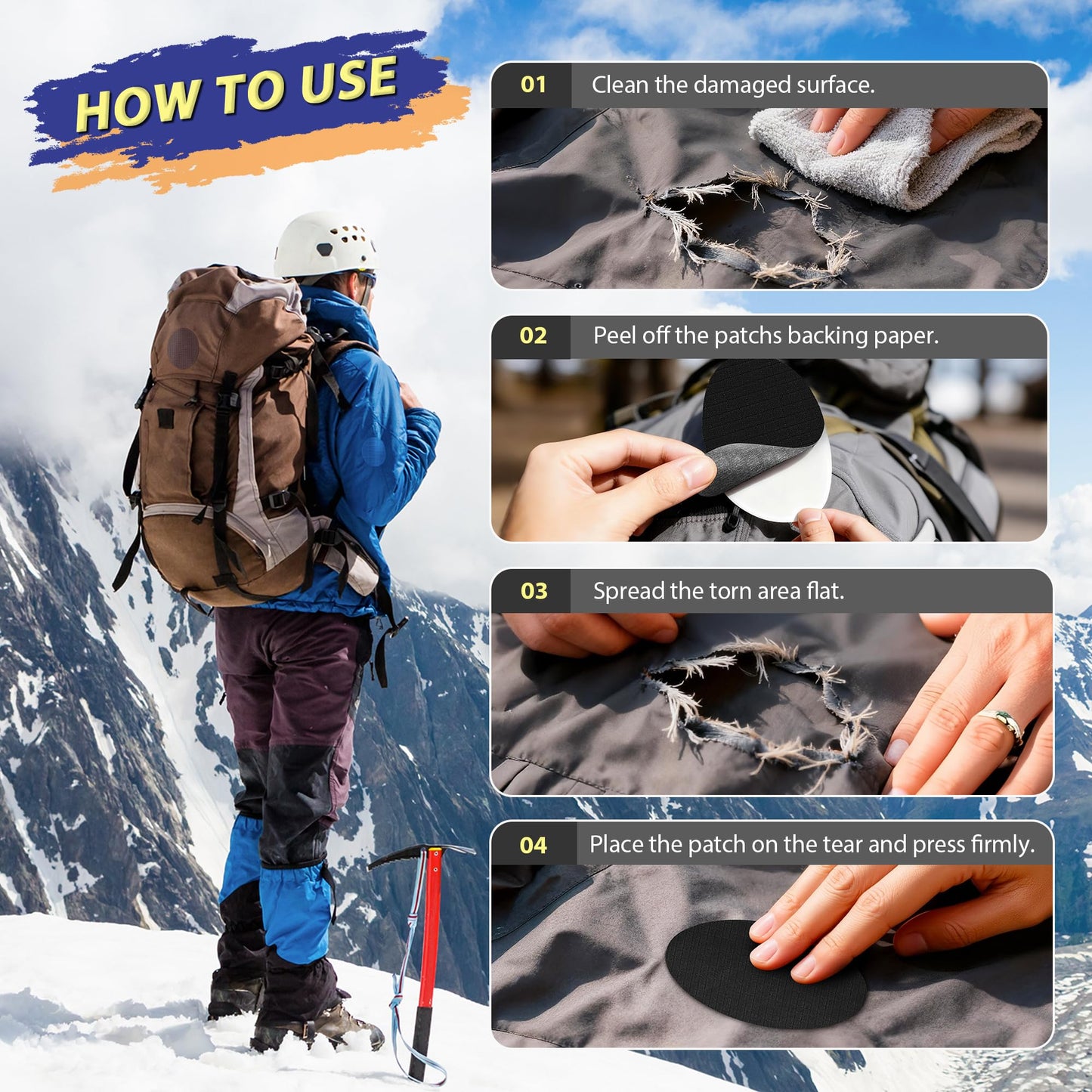 Down Jacket Repair Patch Kit, Outdoor Gear Tenacious Repair Tape, Self Adhesive Fabric Patches for Clothes, Waterproof Ripstop Nylon fabric Patch for Puffer Jacket, Coat, Tent (18 Pcs, Dark Blue)