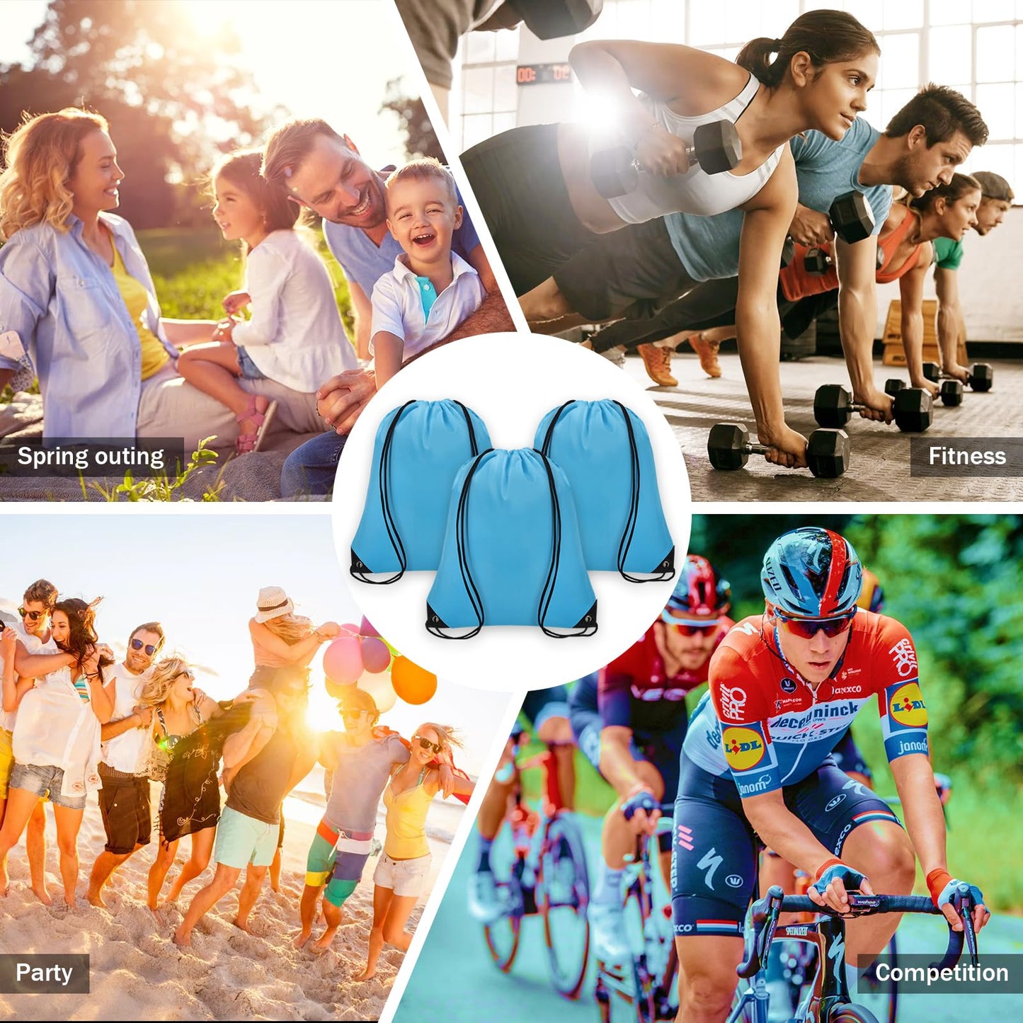 Grneric 10Pcs Drawstring Backpack Bulk Cinch Bag, Drawstring Bags Polyester for Gym Sports Beach Party Trip (Sky Blue)