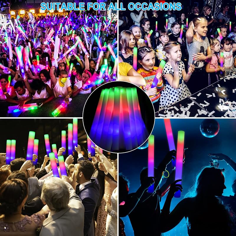 EXCECAR 45 Pcs LED Foam Glow Sticks with 3 Modes - Light Up Party Props