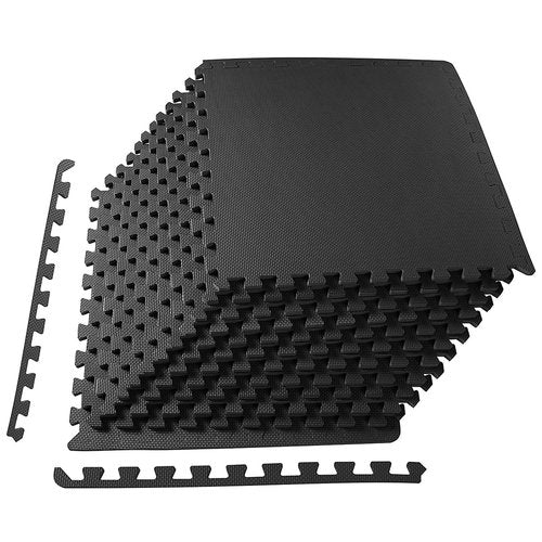 72 Square Feet, 1 Inch Thick, Exercise Mat with EVA Foam Interlocking Tiles for MMA, Exercise, Gymnastics and Home Gym Protective Flooring, 24 x 24x1 inches, Black, for Home Gym