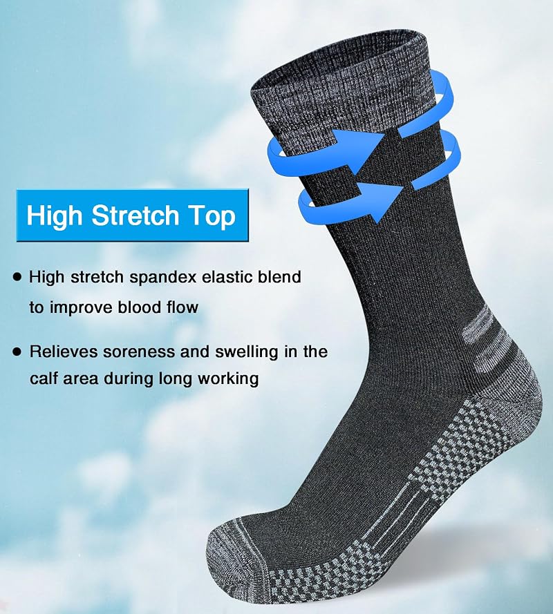 Mens Crew Work Socks 4 Pairs - Cozy Cushioned Moisture-Wicking, Black