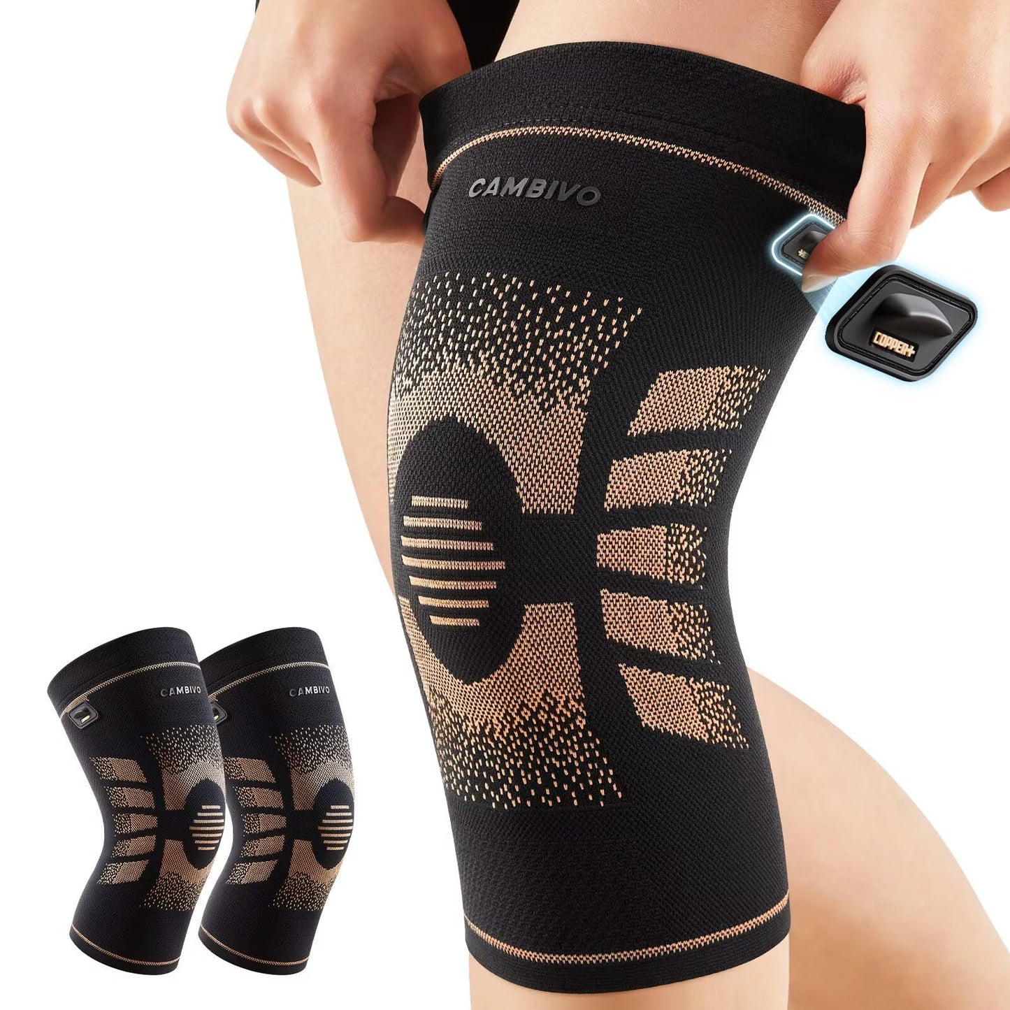 CAMBIVO 2 Pack Copper Knee Brace for Women & Men, Copper Infused Compression Knee Sleeve for Arthritis Pain Relief & Knee Support, Anti-Slip Design with Pull Tabs for Running, Gym, Daily Wear (Large)
