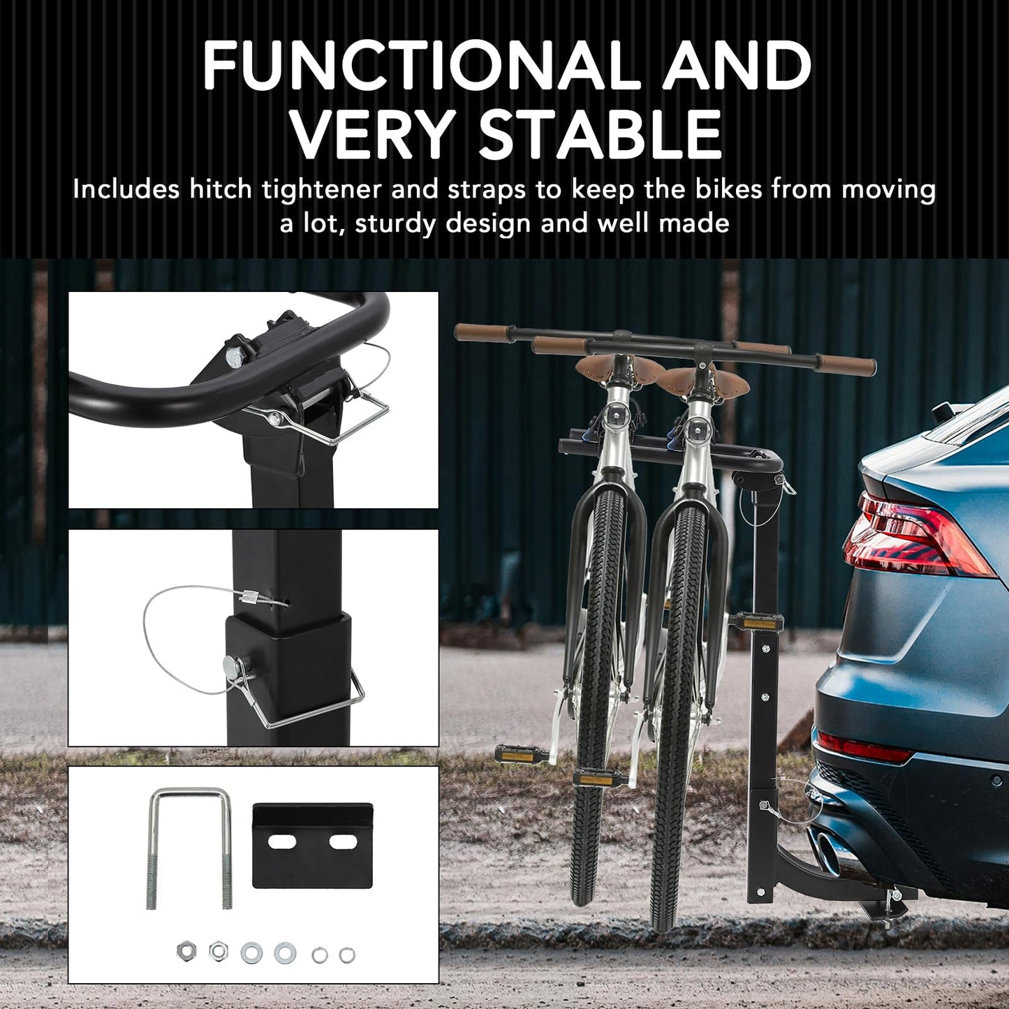 2 Bike Hitch Rack, Heavy-Duty Foldable Steel Bicycle Rack with Hitch and Anti-Rattle Straps, 2" Receiver Compatible, Easy to Assemble & Use, Bike Rack for SUV, Car, Truck