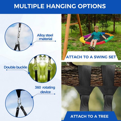Tree Swing – 60 Inch Oval Saucer Swing for Kids and Adults Outdoor – Backyard Tree Swings with 700Lb Weight Capacity, 900D Oxford Waterproof Fabric Hanging Straps (Multicolor)