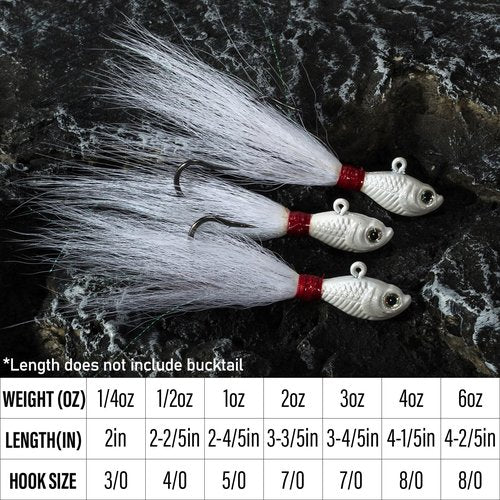 Dr.Fish 3 Pack Bucktail Jig Saltwater Fishing Jig Buck Tail Hair Lure Surf Fishing Bass/Striper/Mackerel/Halibut/Flouder Lure 1oz