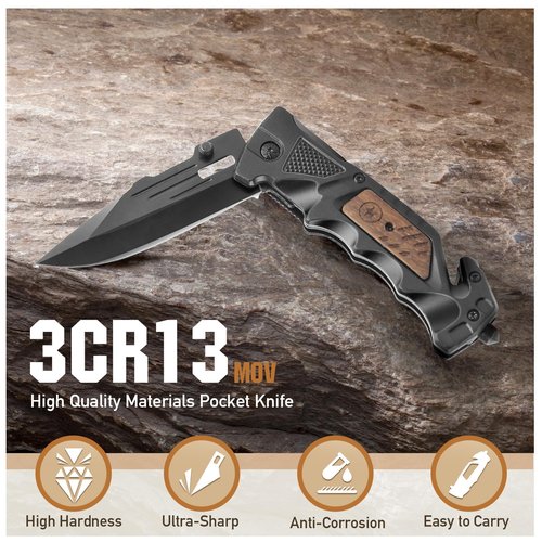 SRISE Pocket Knife for Men Folding Tactical Knives Ideal Work Survival Camping Hunting Hiking and EDC- Birthday Gifts for Men & Women