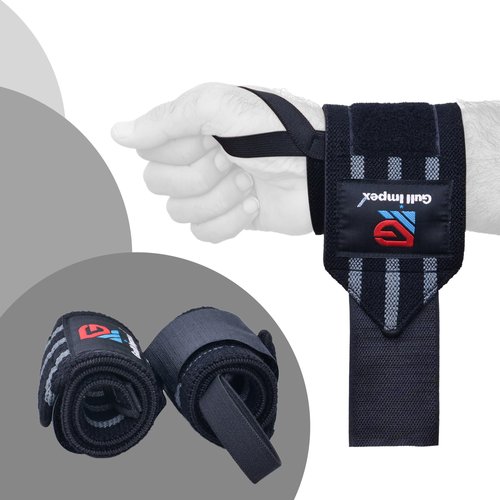 GULL IMPEX Cotton Wrist Wraps ??20??Heavy-Duty Wrist Support with GREY Stripes for Powerlifting, Weightlifting, CrossFit, and Strength Training ??Superior Comfort for Men & Women