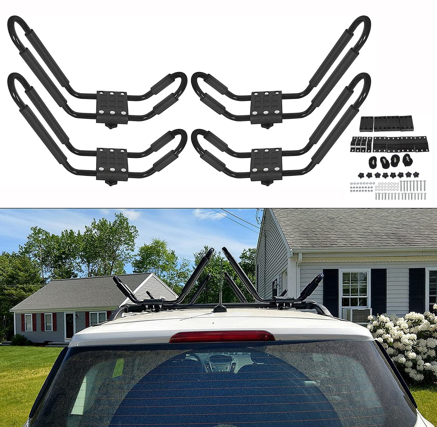 HECASA Universal J-Bar Rack Kayak Roof Rack Top Mount Crossbar Carrier Canoe SUP Surfboard Ski Board Top Mount Crossbar Car SUV Truck 2 Pair